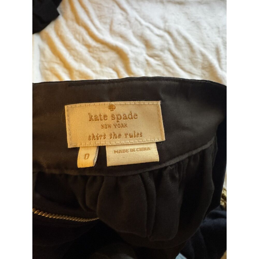 Kate Spade New York Pleated Mini Skirt Black Cotton Silk Size 0 Full A Line - Picture 2 of 6